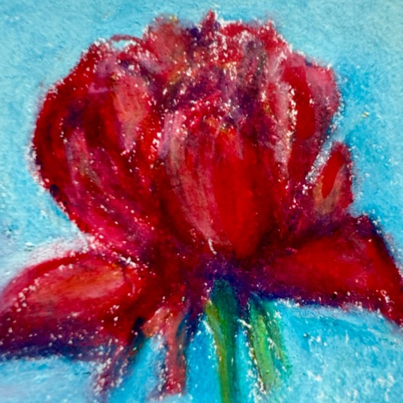 Handmade Art Hand Crafted Artwork Pair Red Flower & Grass Thumbnail Drawing Set - Picture 4 of 5